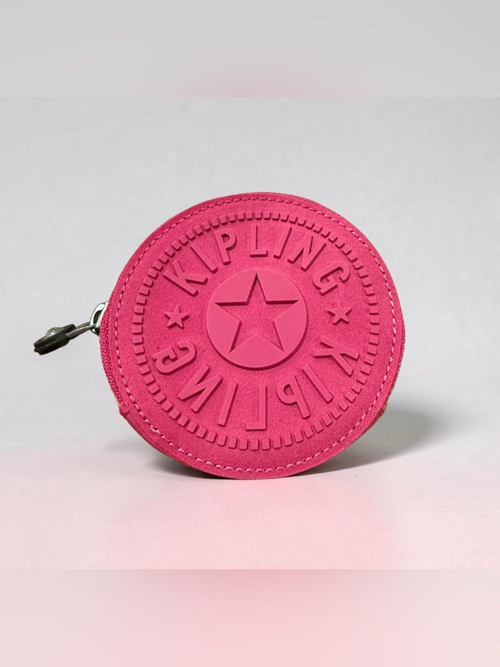 Kipling Hot Pink Round Coin Pouch with Embossed Logo